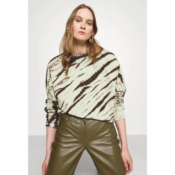 PROENZA SCHOULER • Mint/Brown White Label Modified Raglan Tie Dye Sweatshirt, XS - Picture 5 of 16